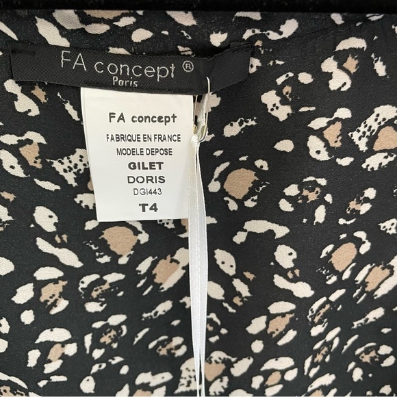 FA Concept Gilet “Doris” Flowy Lace Trim, Black/Tan/Cream, Size XL - Picture 7 of 9